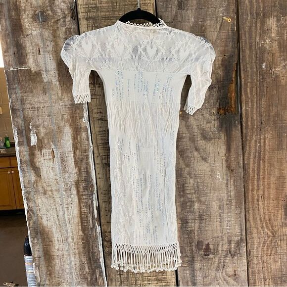 Poster Girl Yemaya Dress Shapewear Fringe Dress Oyster fishnet mini Revolve - Picture 10 of 12